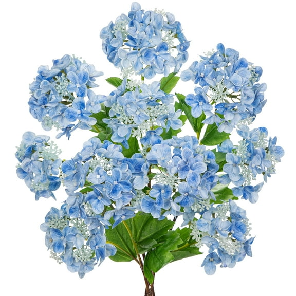 5 pcs Hydrangea Artificial Flowers 19"Real Touch 2 Flower Heads Faux Hydrangeas Realistic Silk Blue Hydrangea Wedding Centerpieces for Tabletop Decor Indoor Outdoor Home Decor