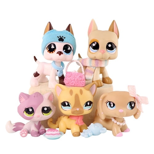 5 pcs Mini Pet Toys Figures Set,Great Dane Dog Shorthair Cat Dachshund Kitten for lps Collection