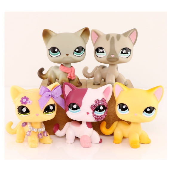 5 pcs Minilpsshop Little Short Hair Cat Figurines Toys,#391 #468 #1962 #339 #2291 Collectible Mini Pets