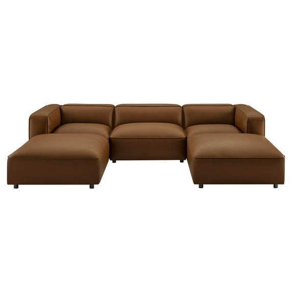 5 pcs Modular Sofa, Brown, Faux Leather, Living Room Lounge Cafe Lobby Hospitality Restaurant, Modern Contemporary, HB37675