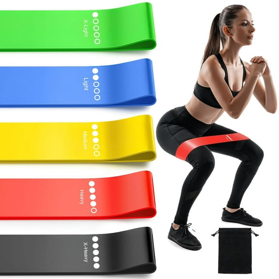5 pcs Resistance Bands for Working Out, Elastic Exercice Loop Bands for Physical Therapy, Yoga Starter Set of Stretch Bands for Booty Legs, Pilates Flexbands