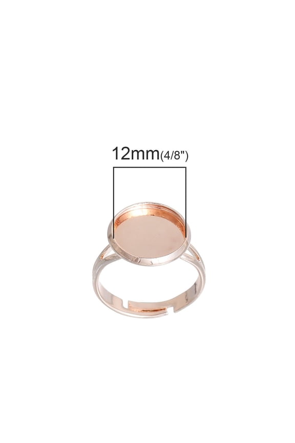 5 pcs. Rose Gold Plated ADJUSTABLE Cabochon Setting Bezel RING bases settings - Ring Size 6 US - Glue Pad 12mm - Made of Copper!