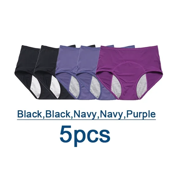 5 pcs/Set Leak Proof Menstrual Panties Women Period Underwear Sexy Pants Physiological Underwear Plus Size Waterproof Briefs & Gift