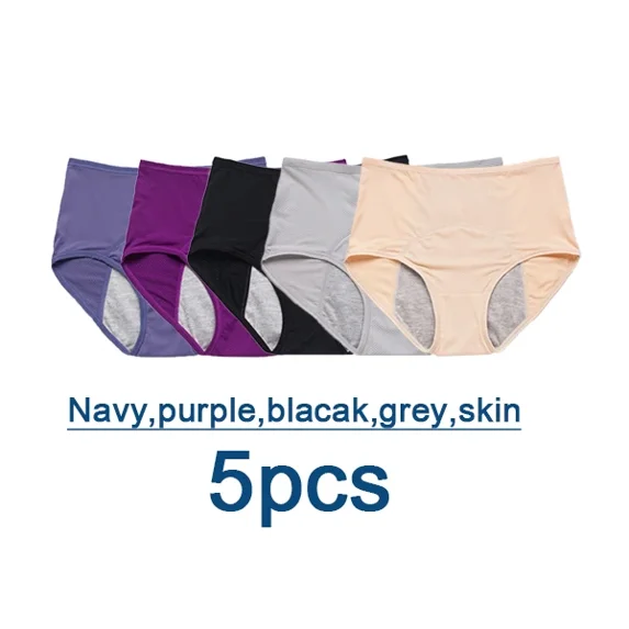 5 pcs/Set Leak Proof Menstrual Panties Women Period Underwear Sexy Pants Physiological Underwear Plus Size Waterproof Briefs & Gift