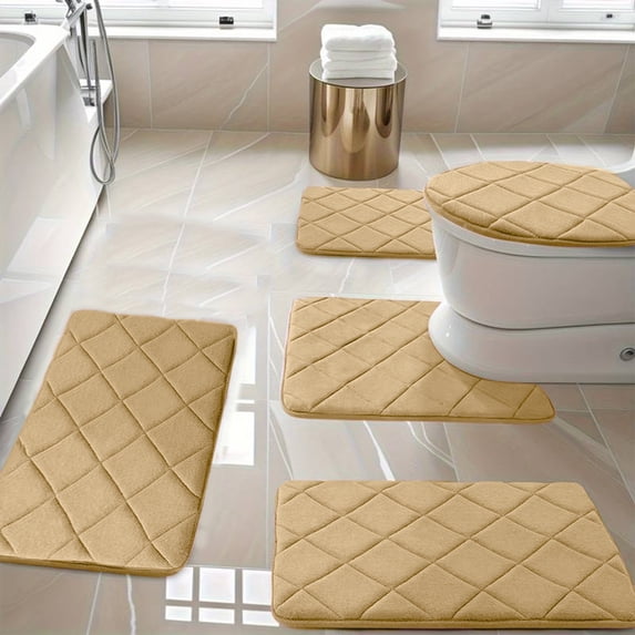 5 pcs Soft Bathroom Rugs Set, Non-Slip Foam Bath Mat, Absorbent Shower Rug, for Bathroom Floor, Machine Washable Bath Rug Set with Water Absorbent Backing(2 pcs 16x24in,1 pc 16x20in, 2 pcs 15x17in)