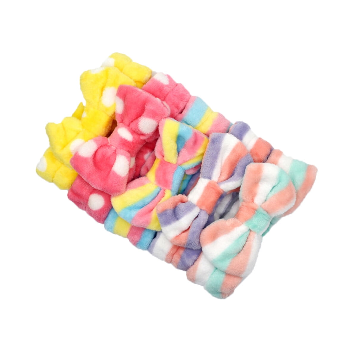 5 pcs Striped Bowknot Design Spotted Plush Hair Band for Women