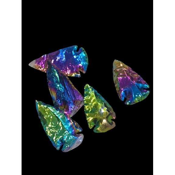 5 pcs Titanium Aura Obsidian Arrowhead, Natural Crystal and Healing Stone Flint Rock Arrowhead (1 inch)
