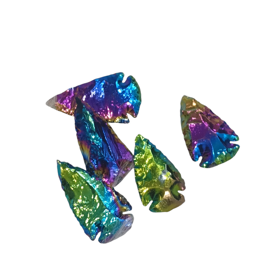 5 pcs Titanium Aura Obsidian Arrowhead, Natural Crystal and Healing Stone Flint Rock Arrowhead (2 inch)