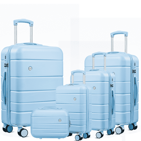 5 Piece Suitcase Set 14/18/20/22/24 inch Hardside Suitcase with Spinner Wheels Detachable Lightweight Carry on Luggage (Purple)