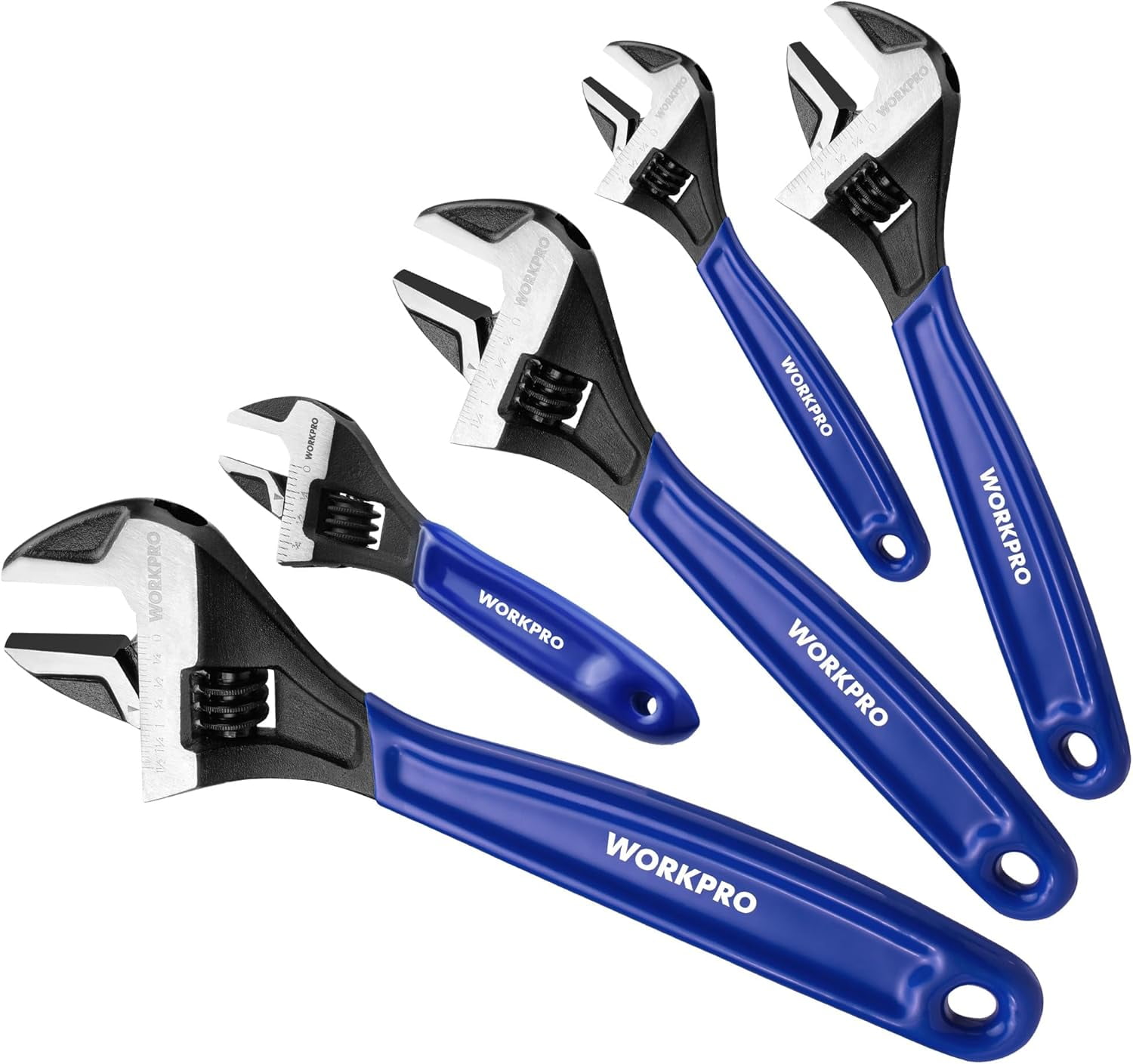 5-piece Adjustable Wrench Set, 4-Inch & 6-Inch & 8-Inch & 10-Inch & 12-Inch , Wide Jaw Black Oxide Wrench, Metric & SAE Scales, Cr-V Steel, for Home, Garage, Workshop