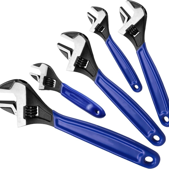 5-piece Adjustable Wrench Set, 4-Inch & 6-Inch & 8-Inch & 10-Inch & 12-Inch Wrenches, Wide Jaw Black Oxide Wrench, Metric & SAE Scales, Cr-V Steel, for Home, Garage, Workshop