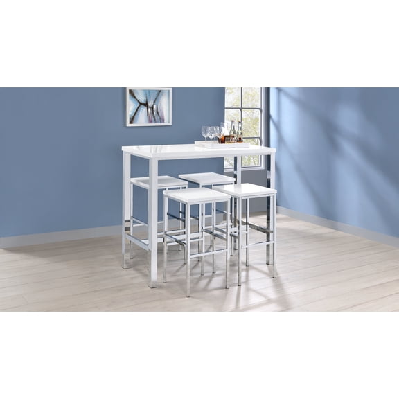 Coaster Natividad 5-Piece Pub Height Bar Table Set, White High Gloss