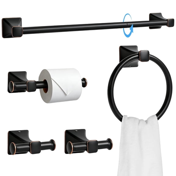 5-piece Bathroom Hardware Set Black With Bronze Border 24 Inch Towel Bar