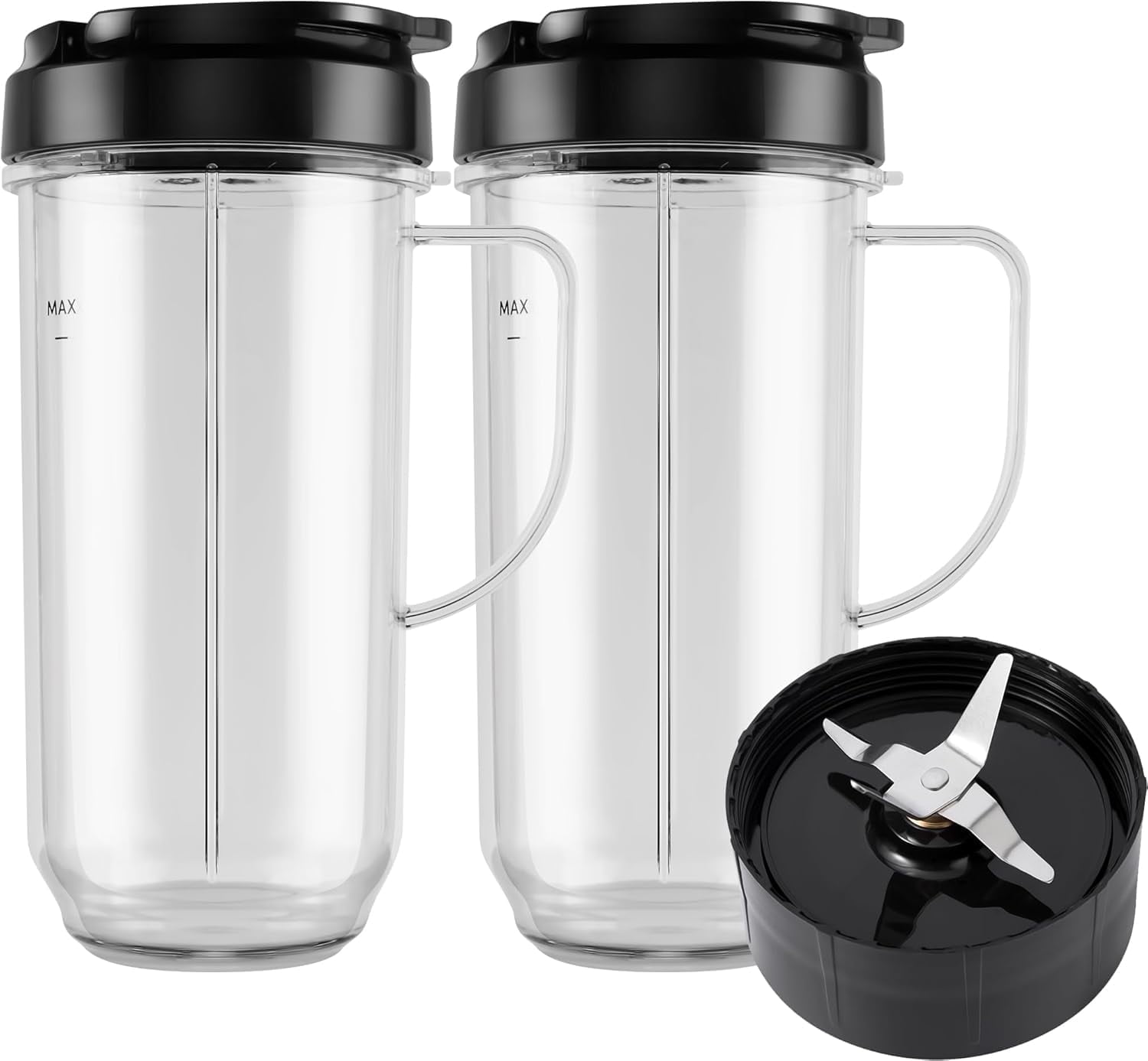 5-piece Blender Cups Compatible with Magic Bullet Blender, Tall 22oz Cup with Flip-Top To-Go Lid, Cross Blade, Blender Replacement Parts, Mug with Handle Compat