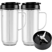 5-piece Blender Cups Compatible with Magic Bullet Blender, Tall 22oz Cup with Flip-Top To-Go Lid, Cross Blade, Blender Replacement Parts, Mug with Handle Compatible with Magic Bullet 250w MB1001