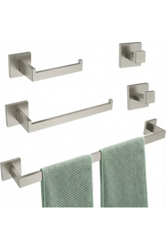 5-piece Brushed Nickel Bathroom Hardware Set Wall Mounted 304 Stainless Steel Towel Holder