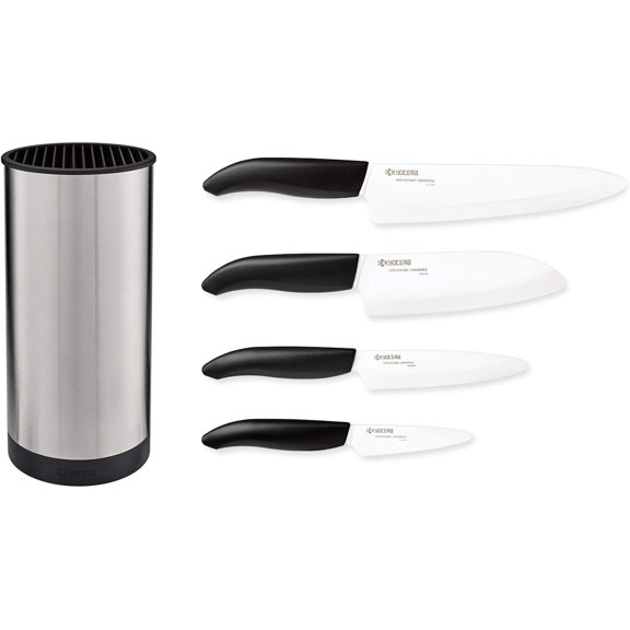 5 piece Ceramic Knife Block Set,White Blade Sizes: 5.5", 5", 4.5", 3", Stainless