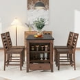 thumbnail image 1 of 5-piece Counter Height Dining Table Set with Faux Marble Tabletop, Solid Wood Bar Pub Table Set with Storage Cabinet and Drawer, 60'' Dining Table and 4 Chair for Kitchen Dining Room, Brown, 1 of 9