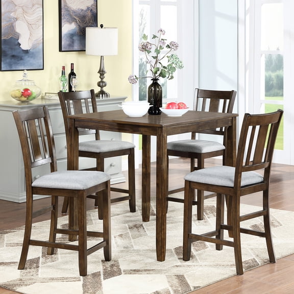 5-piece Dining Set in Walnut - Small Build with Ample Legroom - Perfect for Small Dining Areas - Sturdy Structure