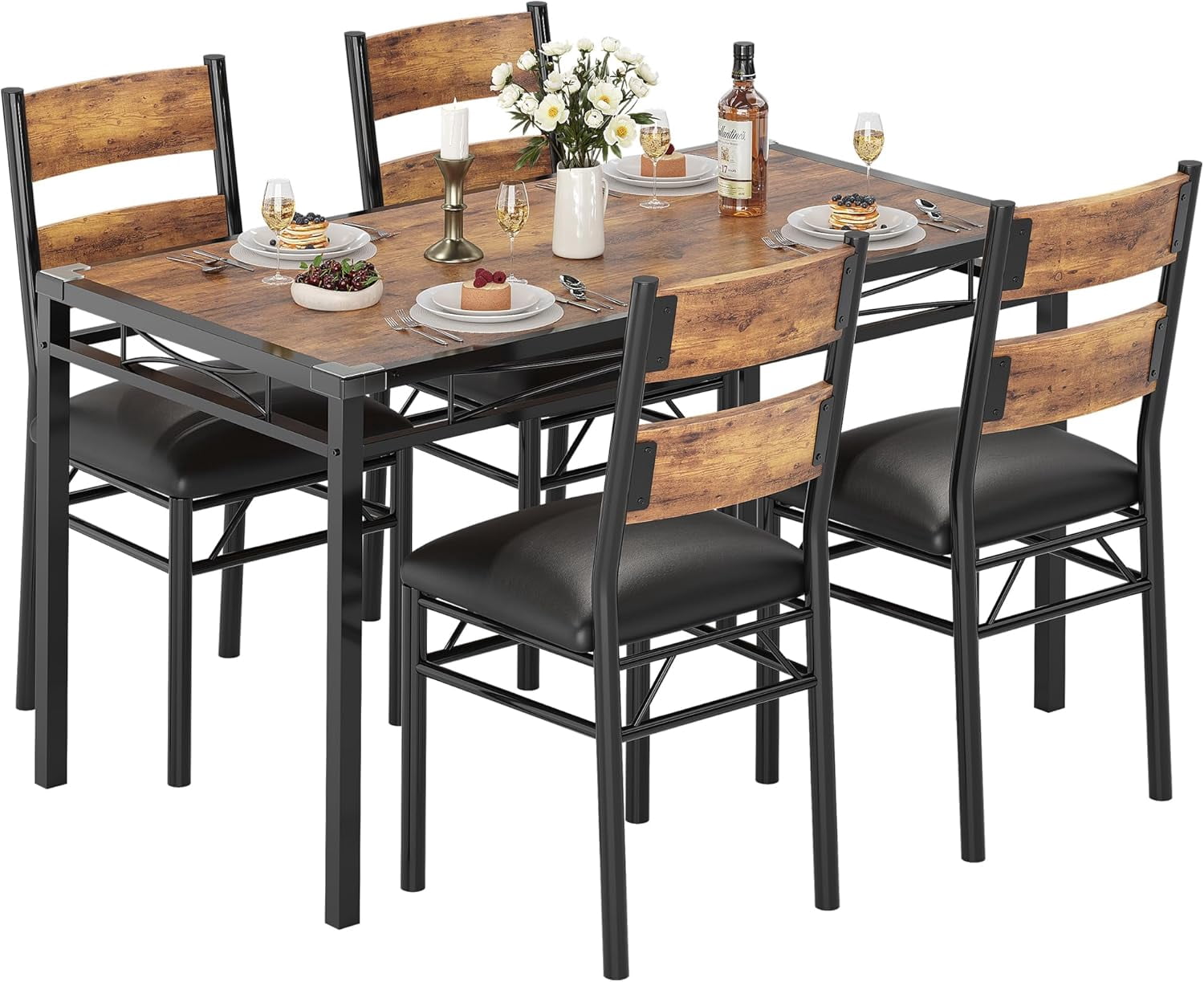 5 piece Dining Table Set for 4,  Corner Protector with Upholstered Chairs for, Kitchen Room, Apartment