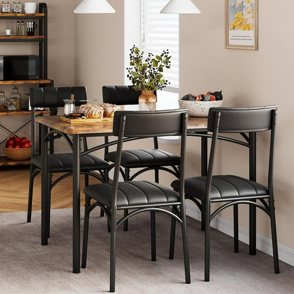 5 piece Dining Table Set for 4,  with 4 Upholstered Chairs, Wood Rectangular Dining Table and Chairs Set, for Small Space, Apartment,