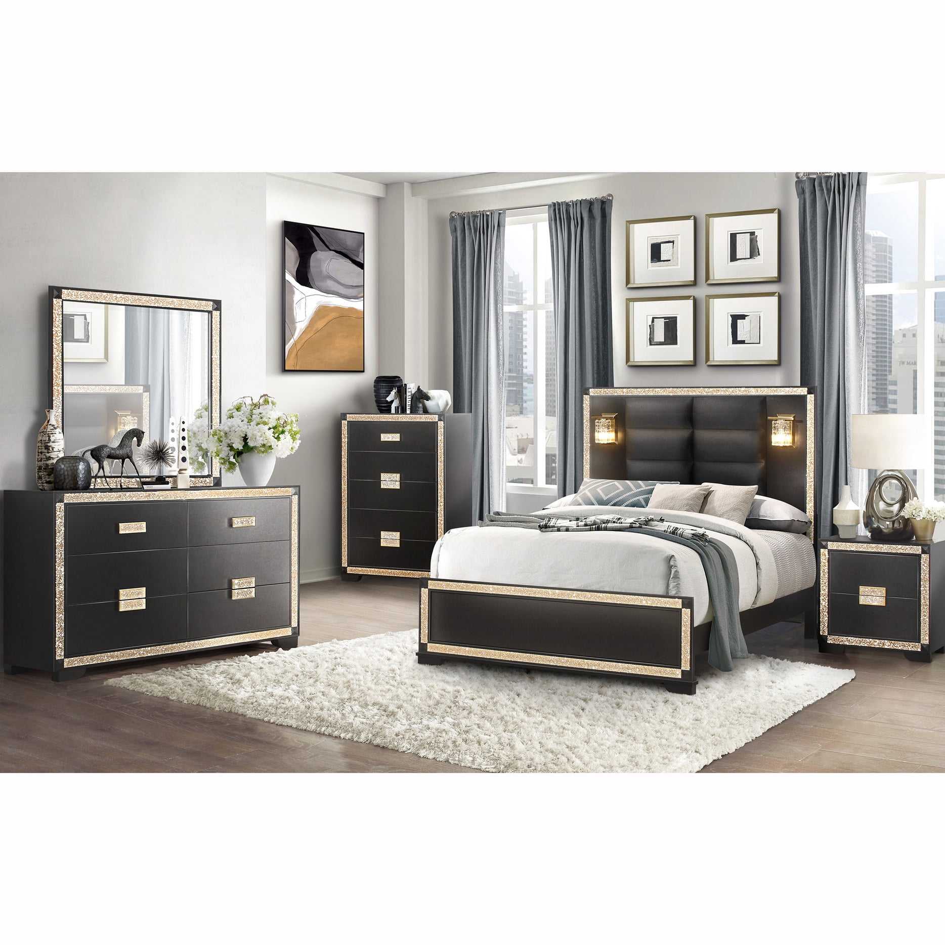 5-piece Full Bed Set for Bedroom | Contemporary Design with Built-in ...