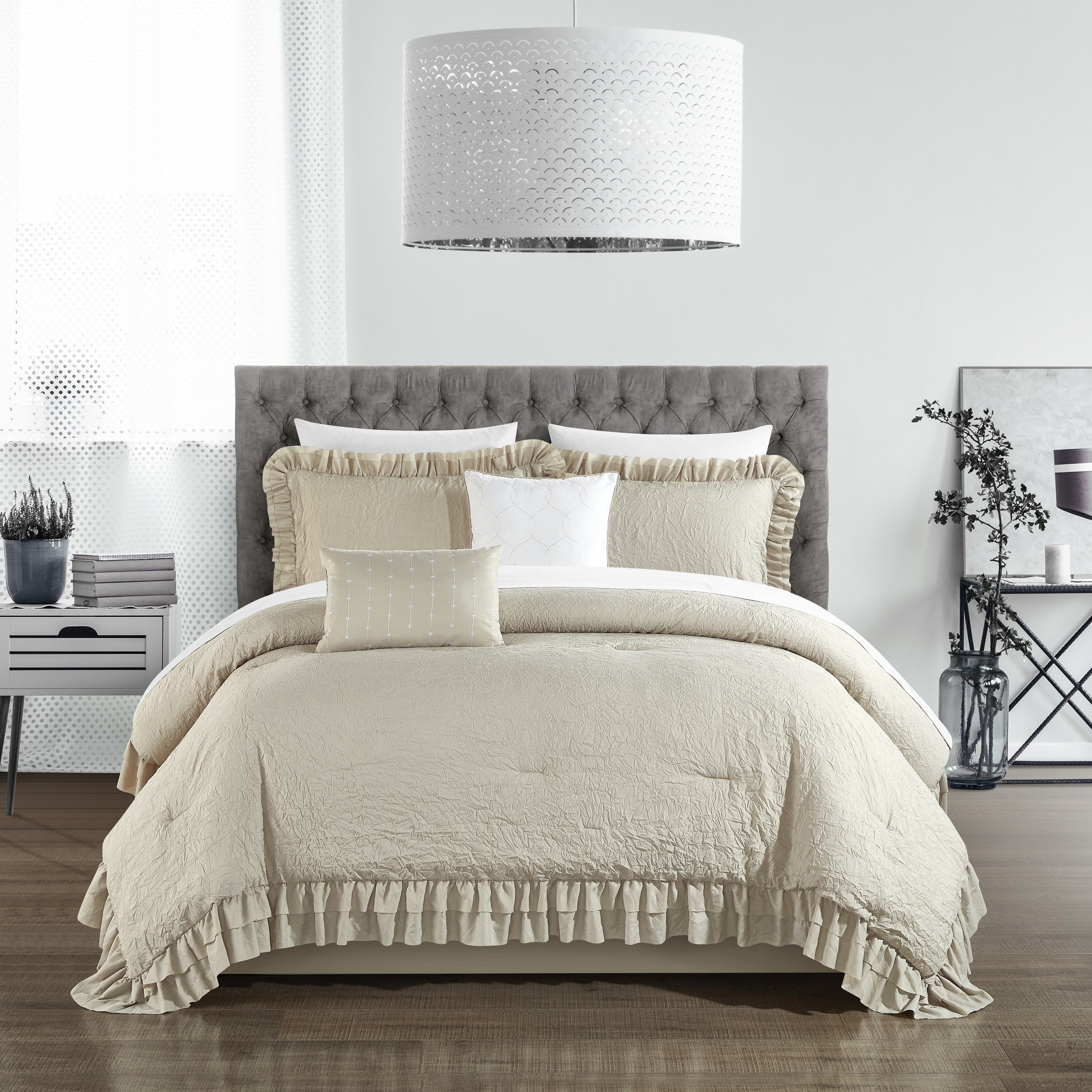 5 piece Kensley Comforter Set Washed Crinkle Ruffled Flange Border ...