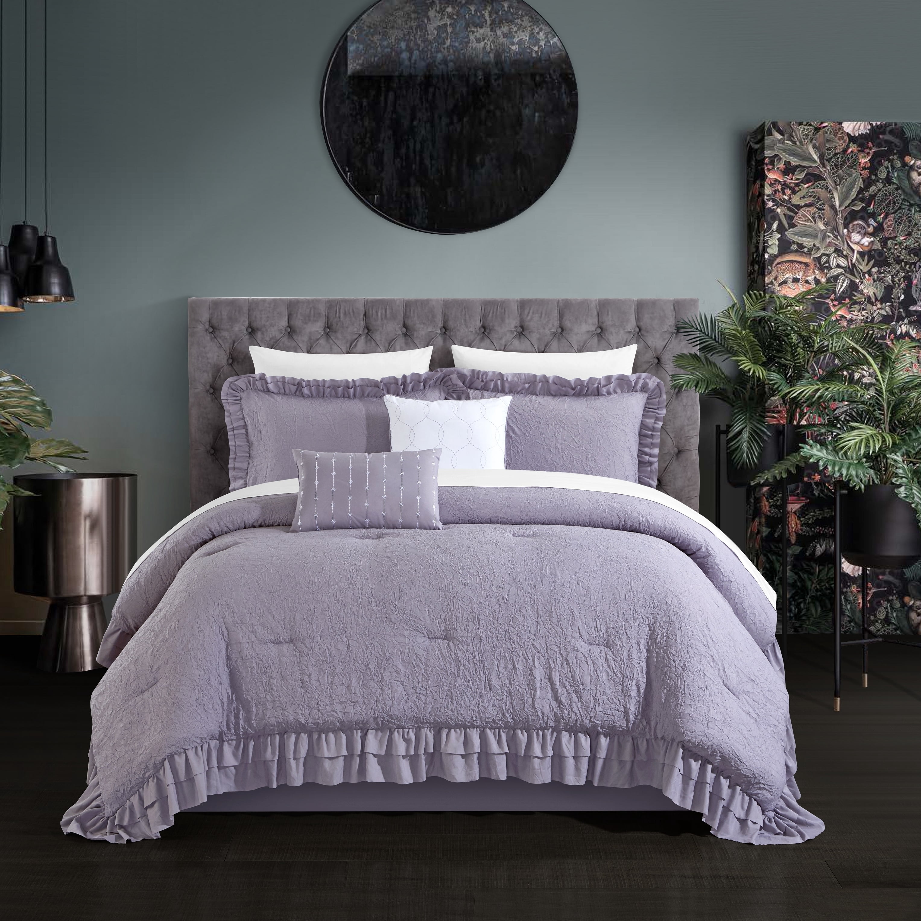 5 piece Kensley Comforter Set Washed Crinkle Ruffled Flange Border ...