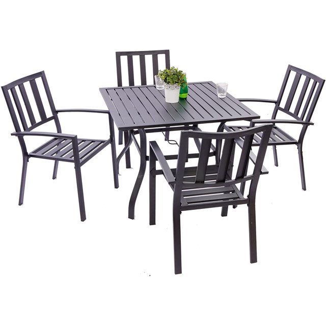 5piece Metal Patio Furniture Set, Outdoor Metal Dining Set Square
