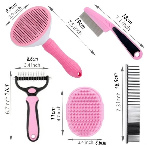 5-piece Pink Puppy Grooming Set, Pet Hair Removal Comb, Puppy Grooming Brush, Smoothing Brush, Stainless Steel Flea Comb, with A Storage Bag, Easy To Rinse, Textiles & Soft Furnishings