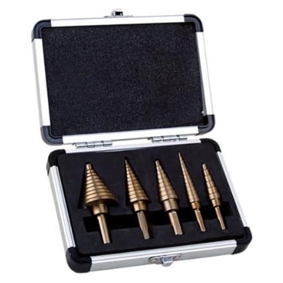 - 5-piece Step Drill Bit Set with Metal Case, SAE