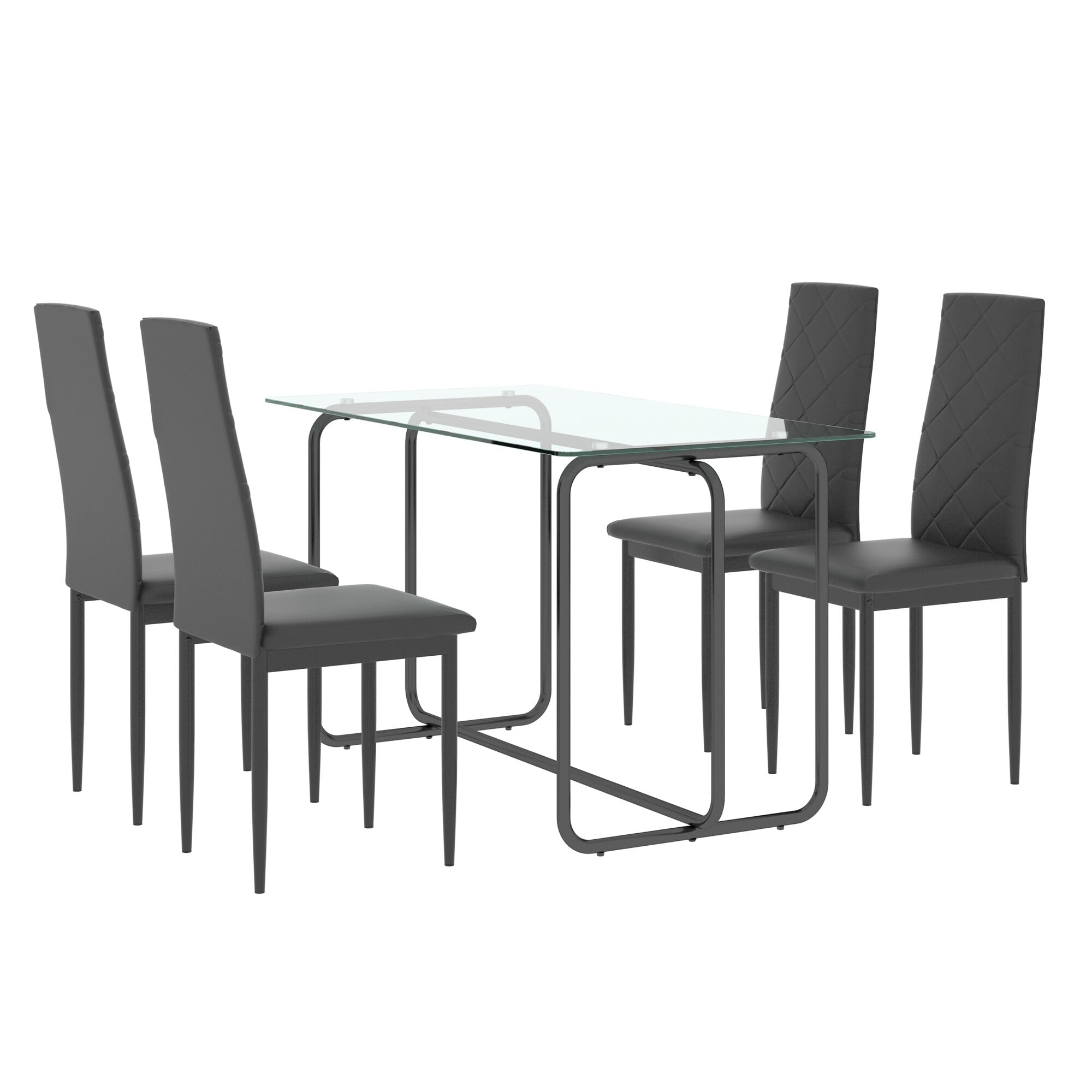 5piece Tempered Glass Dining Table Set with Metal Frame Clear