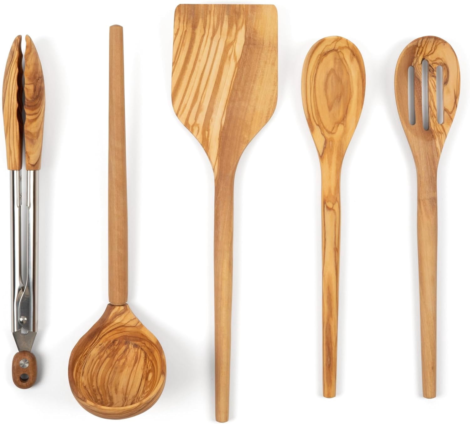 -piece Walnut Wooden Kitchen Utensil Set - Includes Turner, Tongs ...