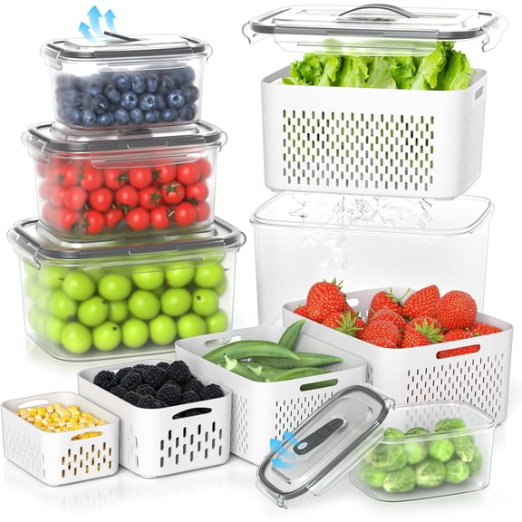 5-piece fruit storage container for refrigerator-transparent berry container with colander, sealed refrigerator storage box with ventilated handle lid