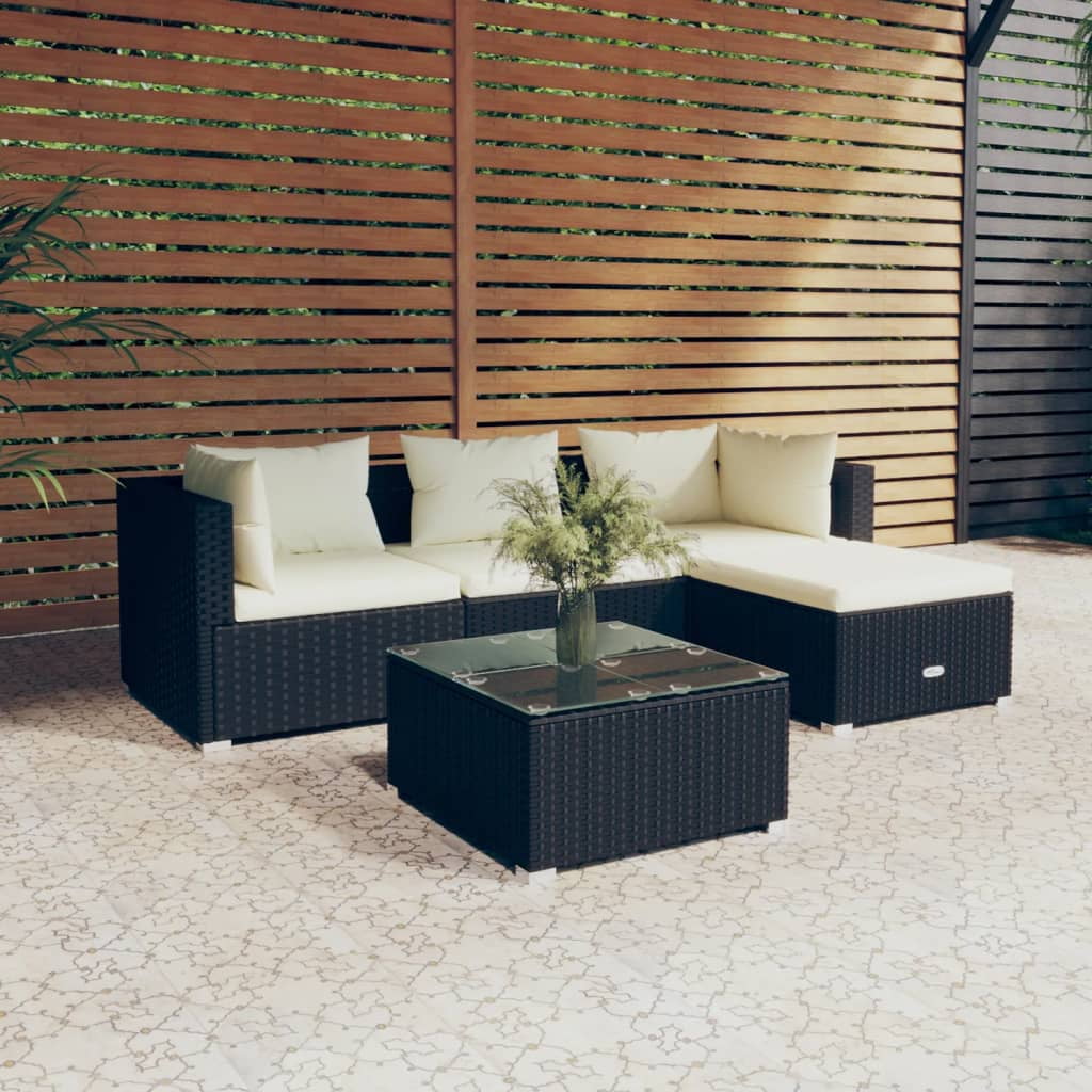 5 piece garden lounge set with cushions poly rattan black sale