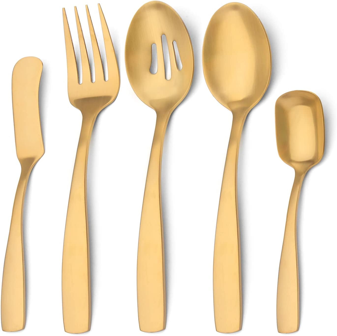**5-piece matte gold serving flatware silverware set, utensil set of stainless steel, satin finish, hostess tableware serving set, dishwasher safe - Walmart.com