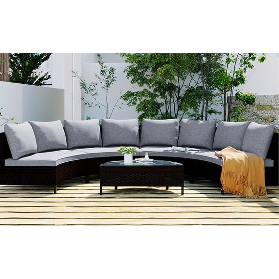 5 - piece rattan patio set - Upgraded thick cushions and pillows - Afternoon party outdoors - Easy - to - clean seating