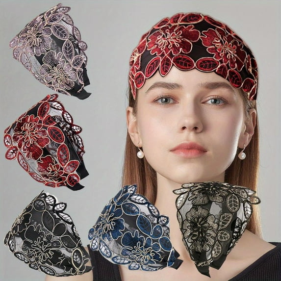 5-piece set of women's wide hair with teeth, floral pattern, pleated fabric headband accessories, fashionable women's hair accessories