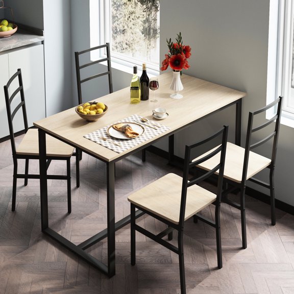 5-piece table and chair set with body - fitting backrest / Versatile for computer work and meals