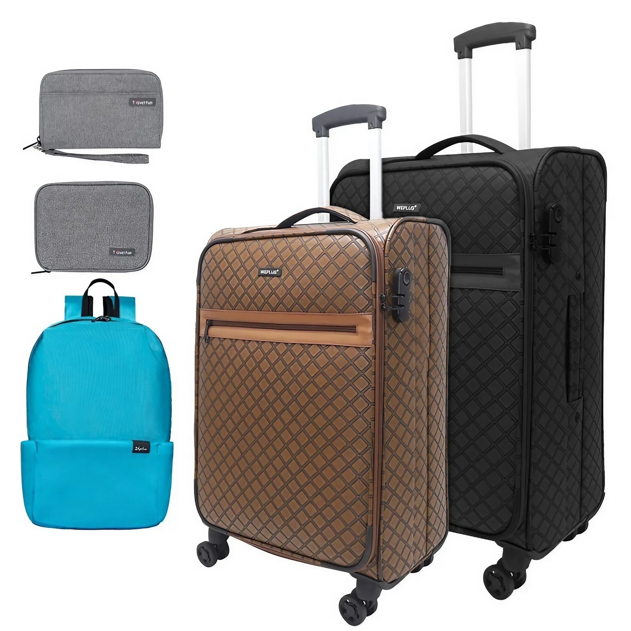 WEPLUS 5 piece Suitcases Luggage(20",24"),PU Leather Softside Suitcase with Double Spinner Wheels