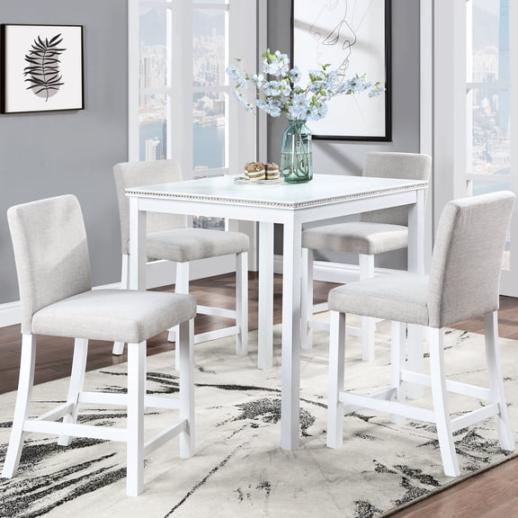 5 - piece, white - Faux wood texture and water - proof - Home dining - Comfortable and long - lasting