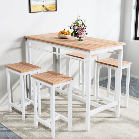 5 - piece white oak dining set - Solid MDF and metal - Breakfast nook or study desk - Space - efficient solution