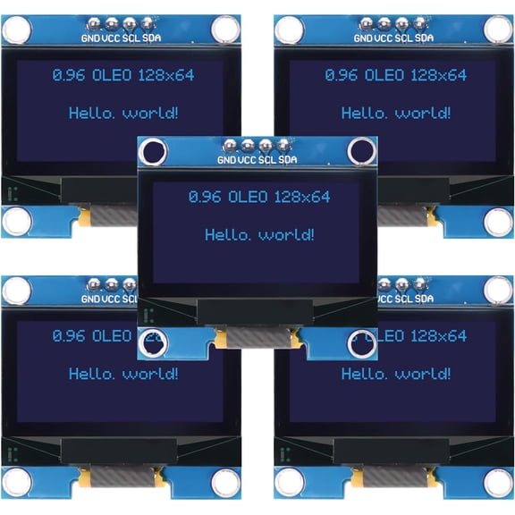 5 pieces 0.96-inch 2 display module, 12864 pixel serial display board, suitable for display and compatible with Raspberry Pi display module (blue)