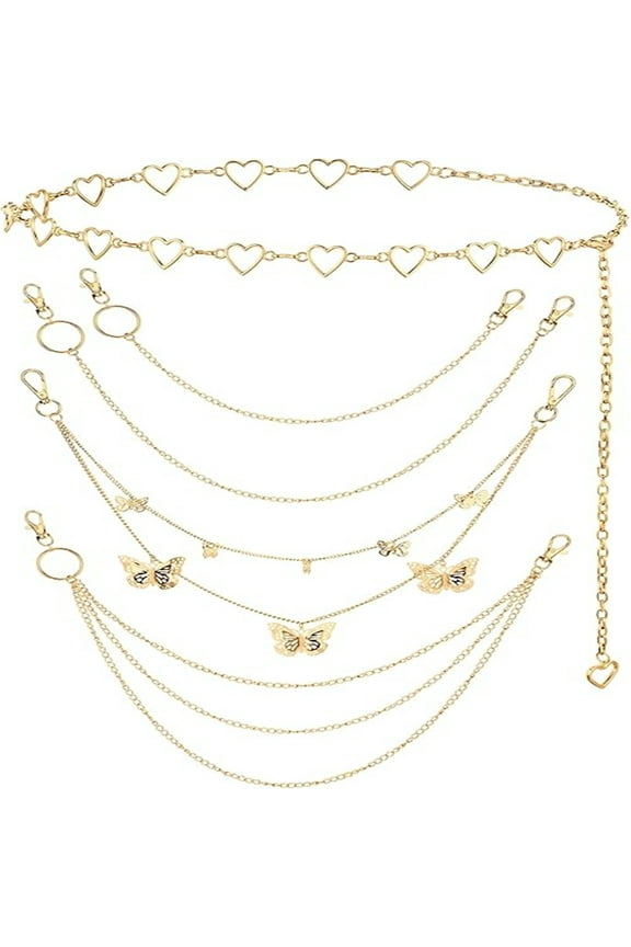 5 pieces Chain Belt Jeans Pants Pocket Waist Multi-Layer Hip Hop Metal Wallet Chain for Men Women