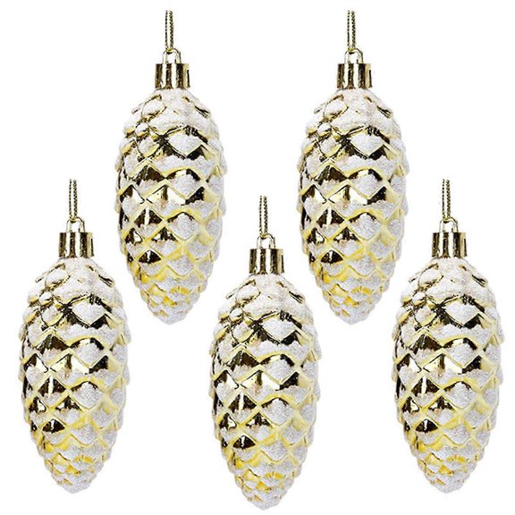 5 pieces of Christmas plastic pine cone decoration Colorful shiny Glitter pine cone pendants suitable for decorating Christmas tree decorations in holiday party scenes