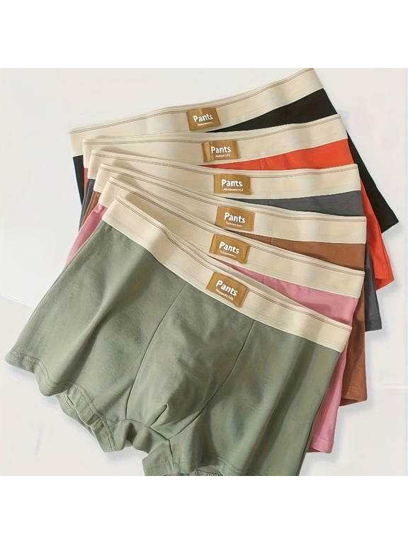 5 pieces of random color men's elastic fiber boxer shorts, solid color, simple and classic style, elastic waistband, soft and comfortable, no crotch sticking