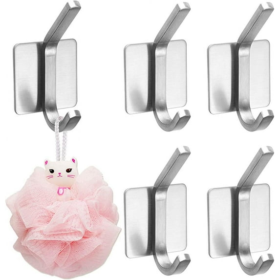 5 pieces wall made of stainless steel, self-adhesive made of stainless steel, coat hooks wall made of stainless steel, hooks for bathroom without drilling, without drilling, shape self-adhesive