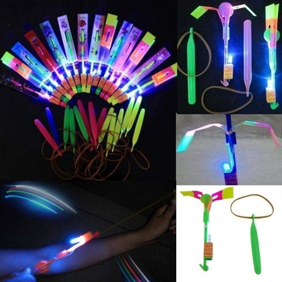 5/pk Led Light Up Glowing Slingshot Helicopter Flashing Bright Lights
