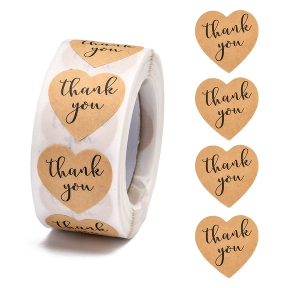 5 roll 1 Inch Thank You Stickers Self-Adhesive Kraft Paper Gift Tag Stickers Adhesive Labels Heart Shape Tan Heart: 25x25mm 500pcs/roll
