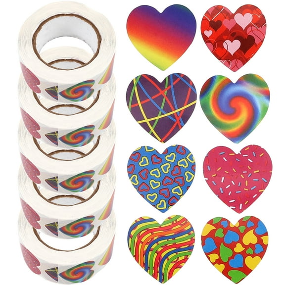 FOLOYORI Paper Heart Shape Sealing Stickers 5 Rolls for Wedding Engagement Anniversary Decor